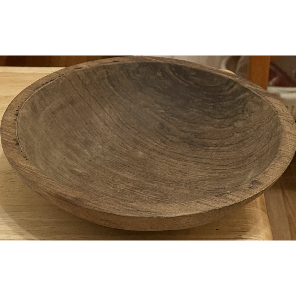 Antique Wooden Dough Bowl Primitive Hand Carved Out of Round Well Defined Foot